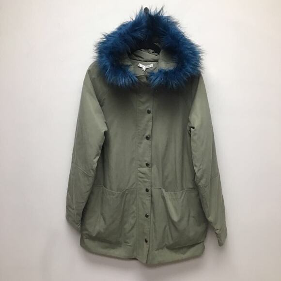 Willow & Clay Womens Parka Jacket Coat Olive Green Faux Fur Trim Pockets M New - Picture 1 of 9